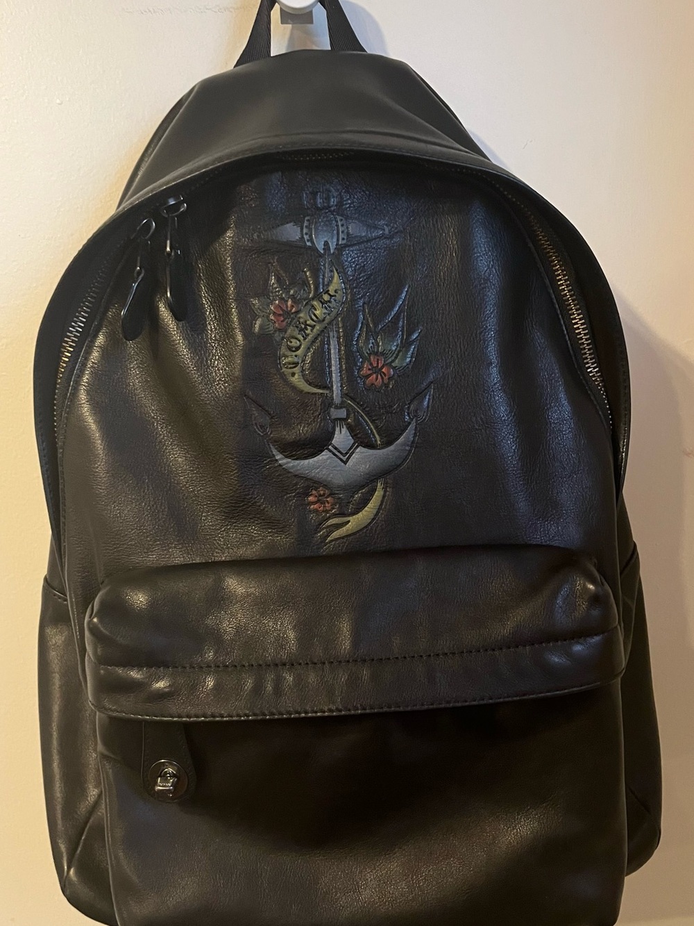 Rare Coach Anchor Tattoo Leather Campus Backpack Black #25977
